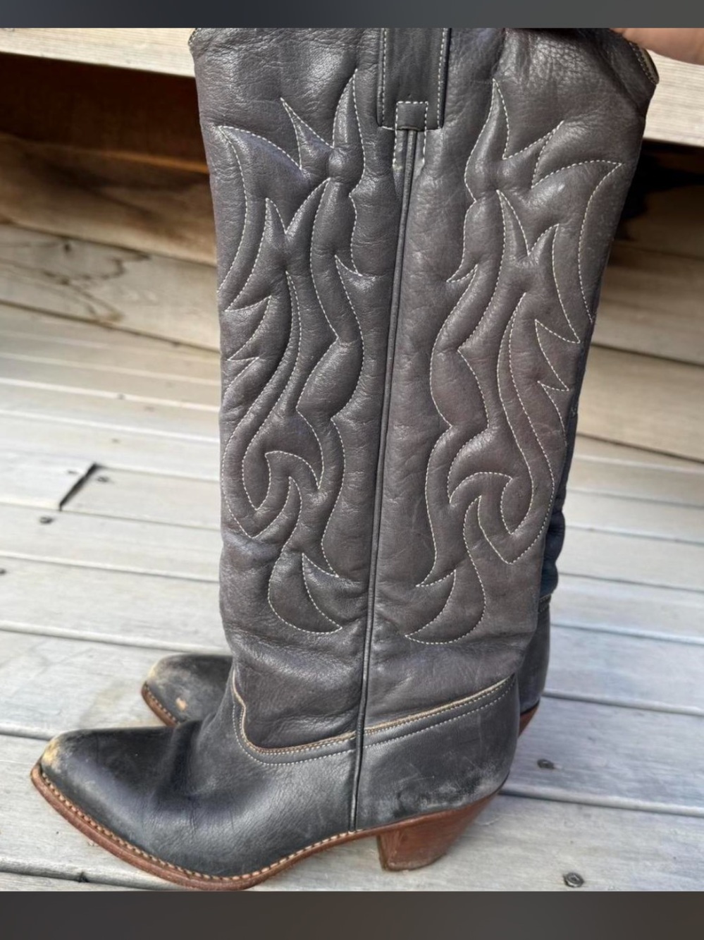 Classic Black Leather Western Heeled Boots - Women's